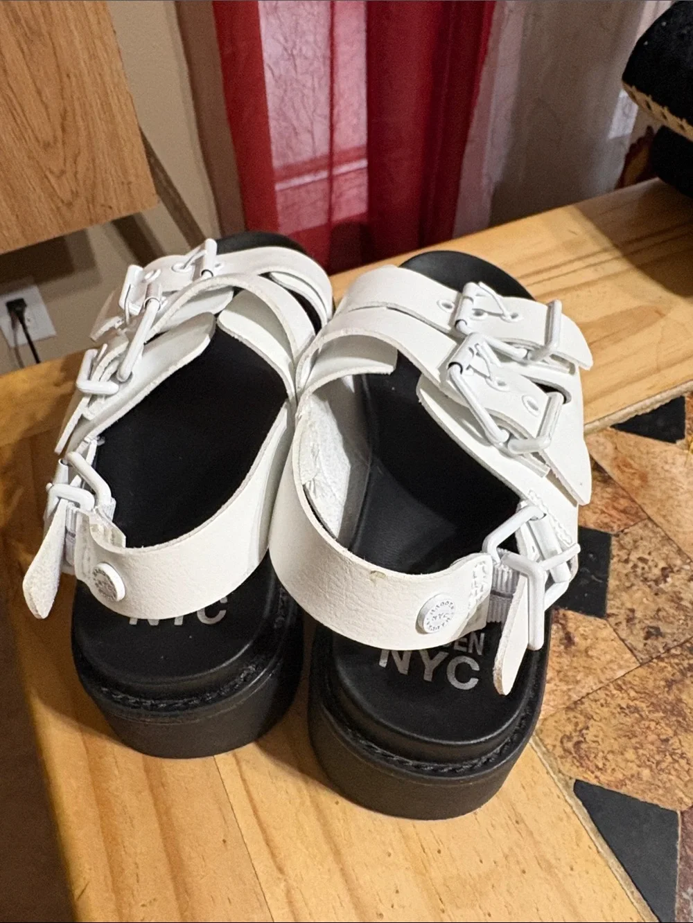 NWOT. Kids White Strappy Sandals with Black Sole